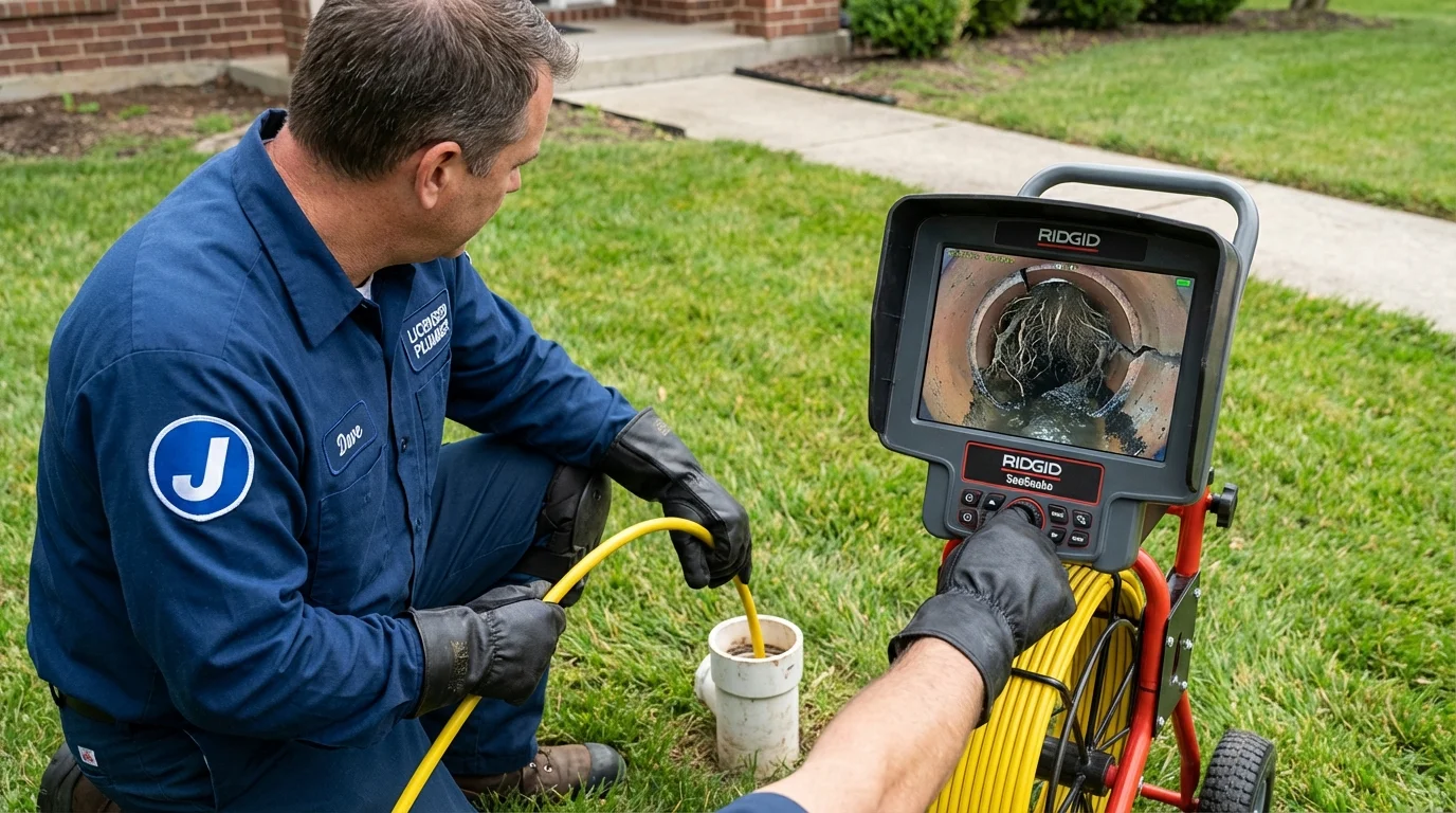 Sewer camera inspection being performed by Johns Plumbing LLC in Granville