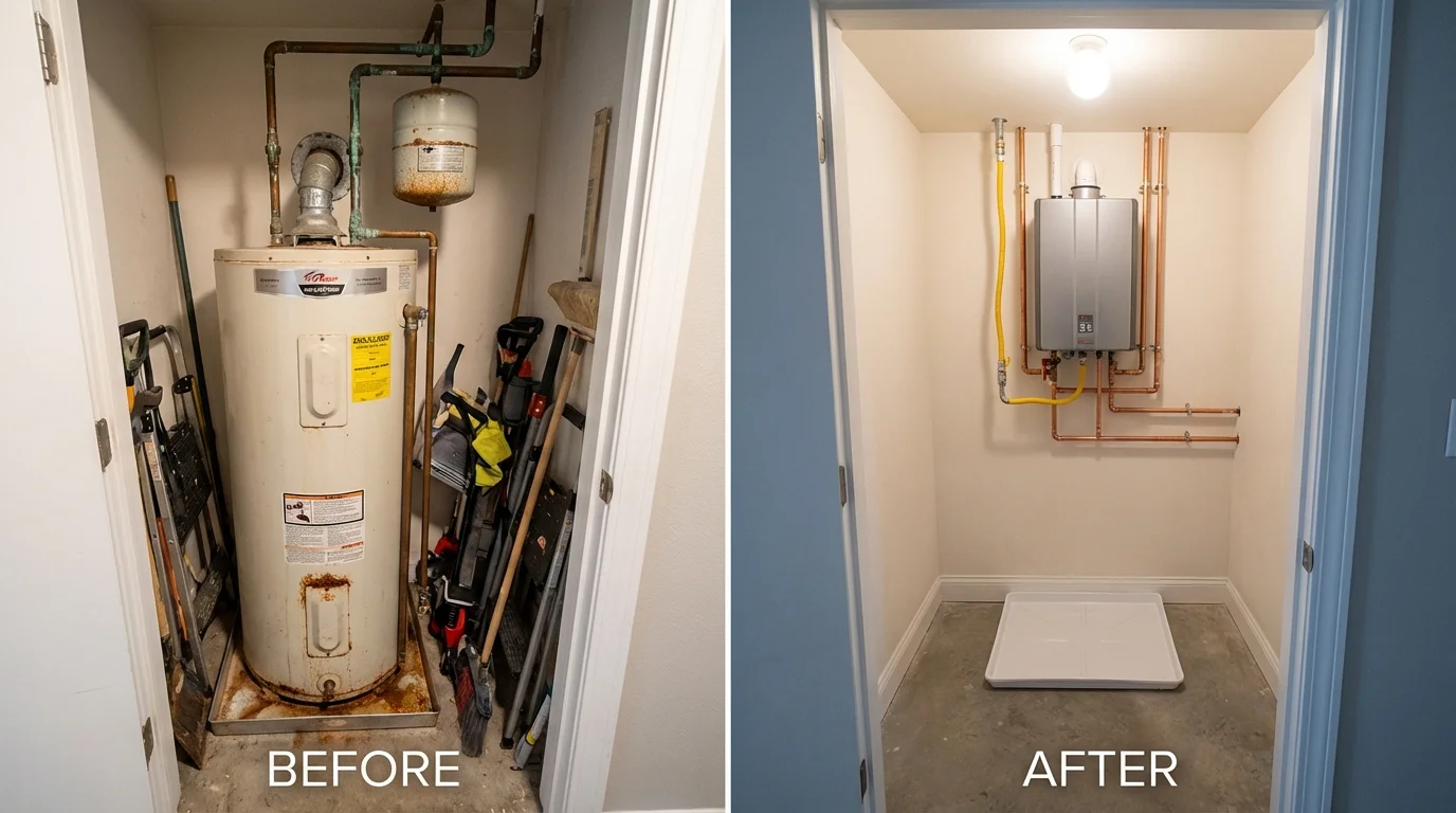 Tank water heater versus wall-mounted tankless unit comparison for Granville, IL homeowners